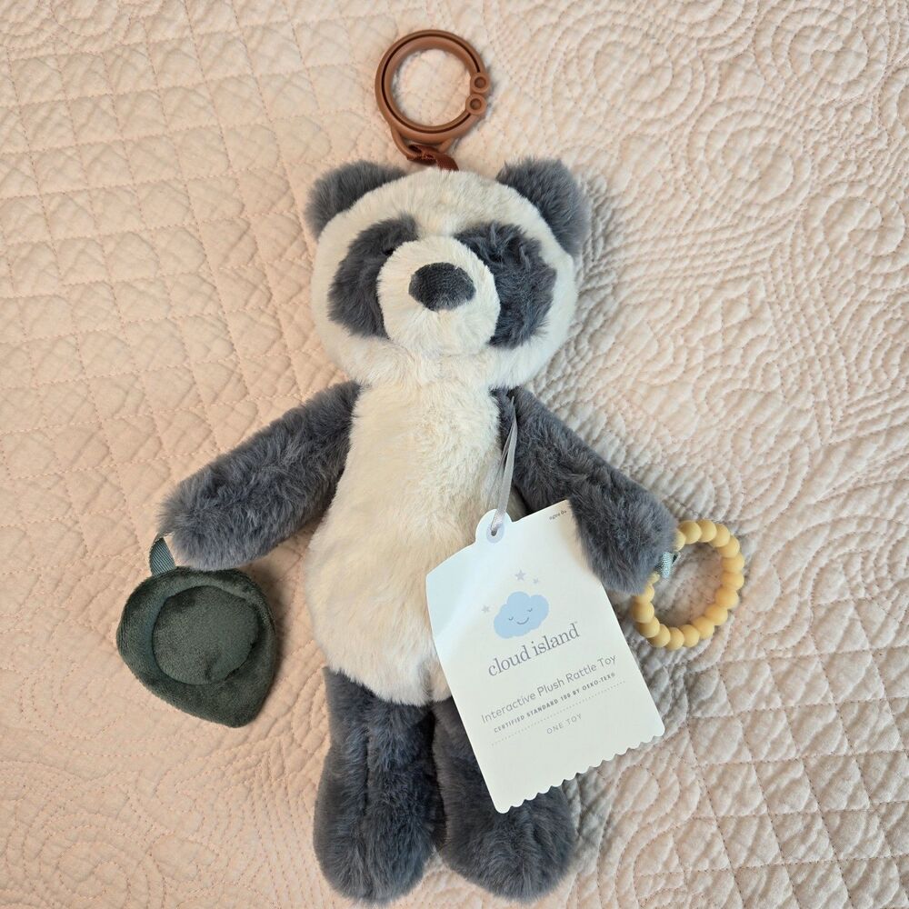 Cloud Island Panda Bear Interactive Plush Baby Toy Rattle Teether Mirror NWT